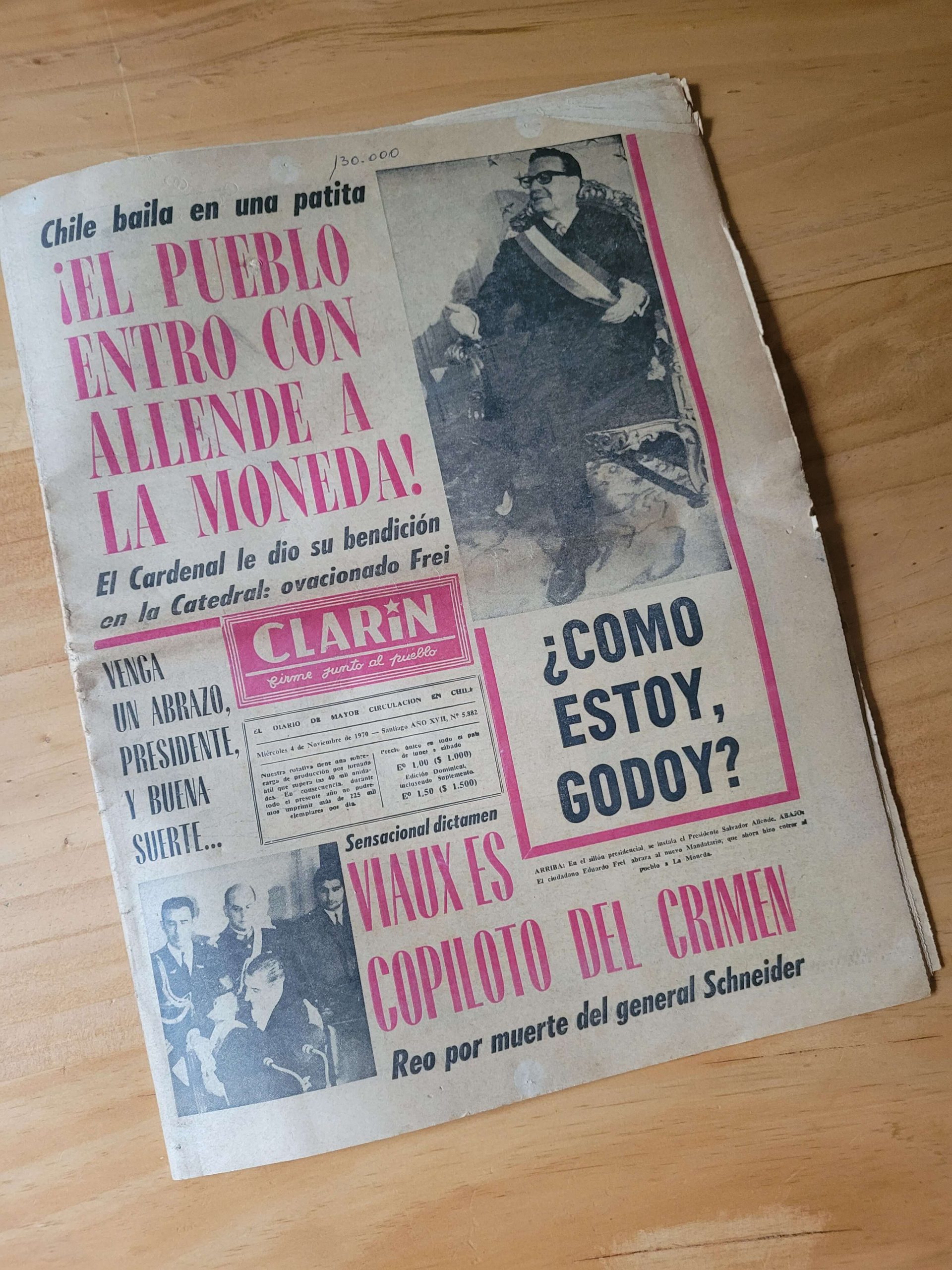 (1970) Diario CLARIN para el día de proclamación de Salvador ALLENDE