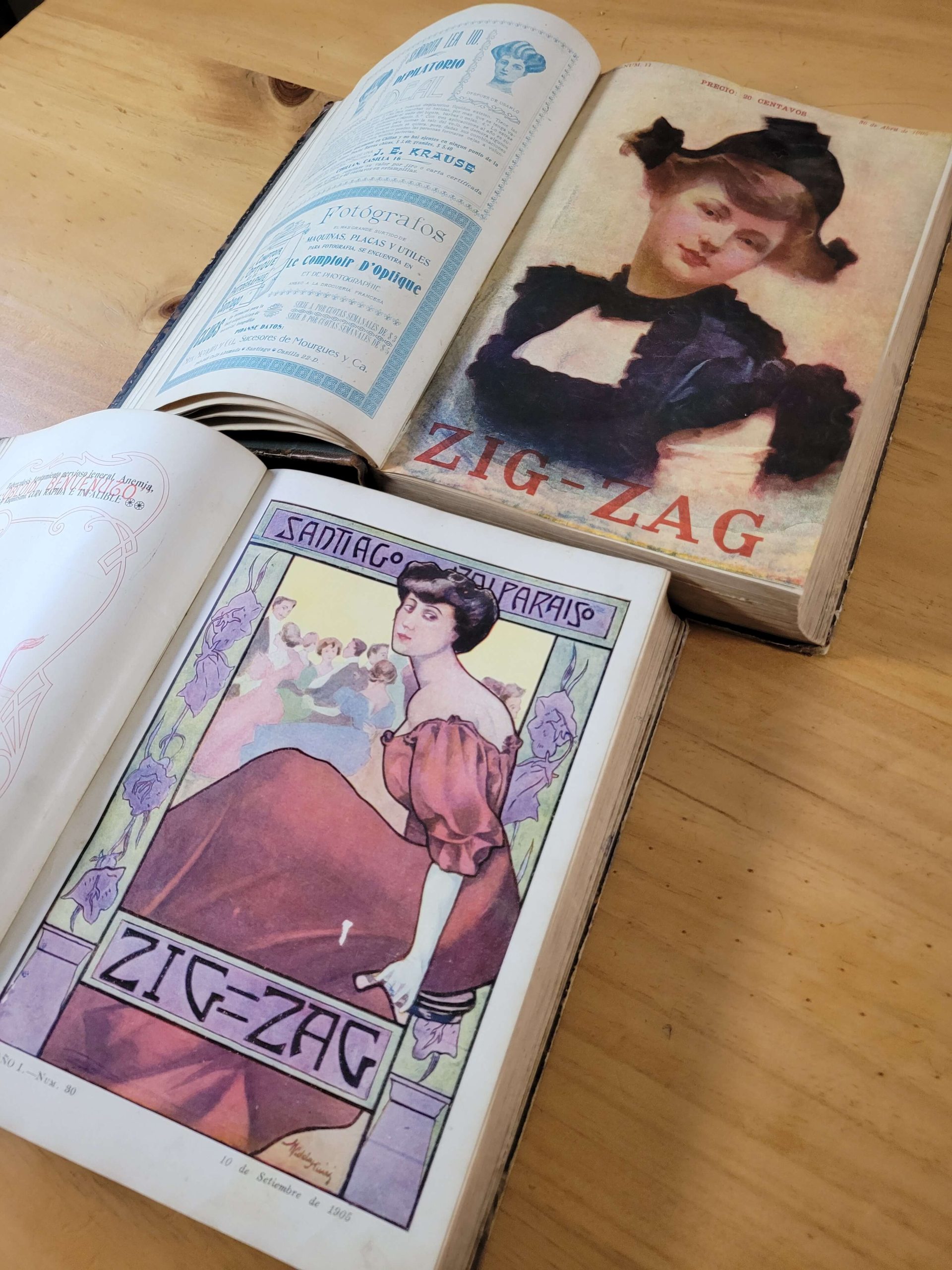 (1905) Empastes de revista ZIG ZAG. Dos tomos del 1er año (33 revistas)