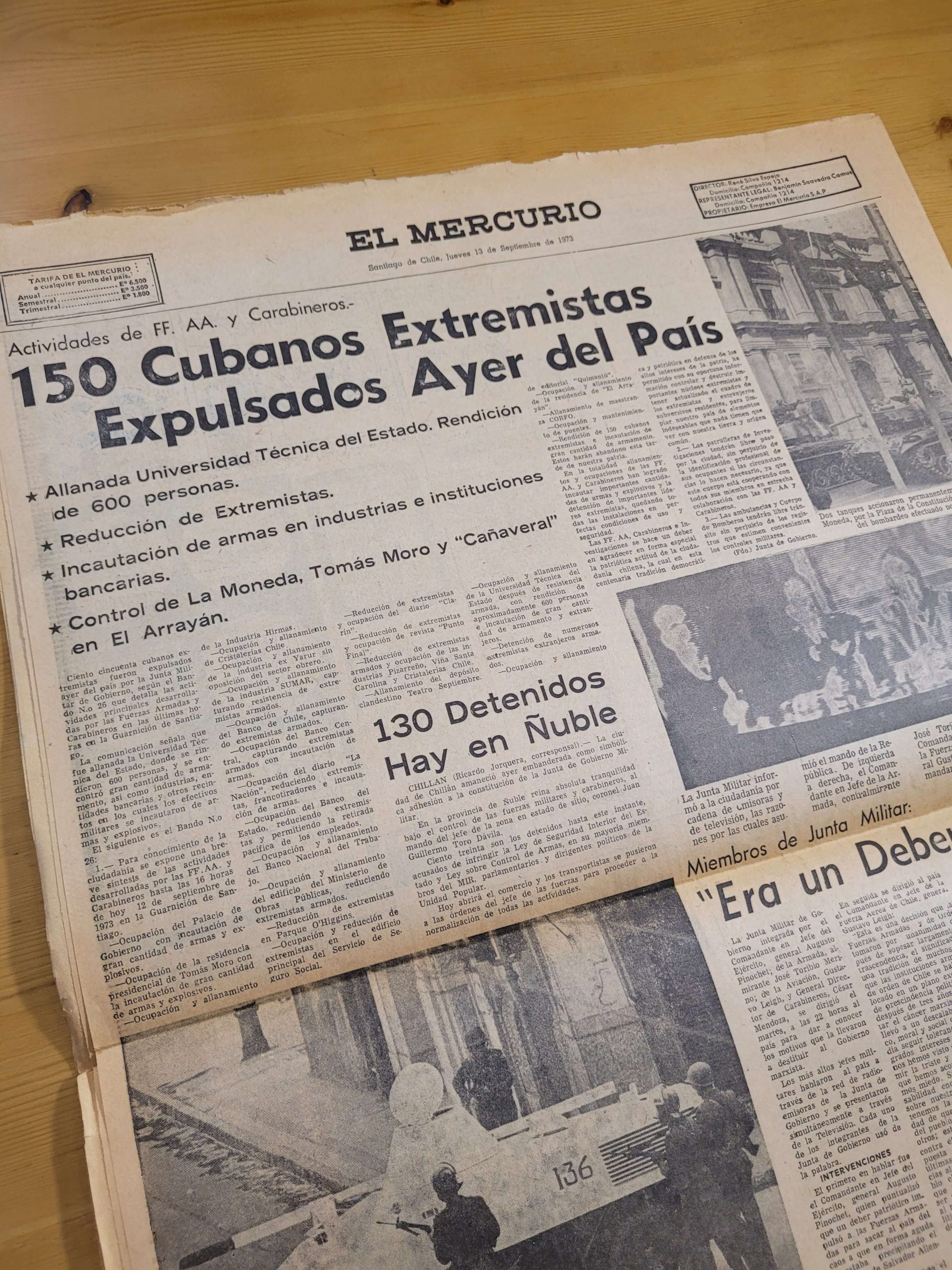 Diario EL MERCURIO -Derrocamiento de Salvador Allende + Diario Oficial Junta de Mando- (1973) - Imagen 15